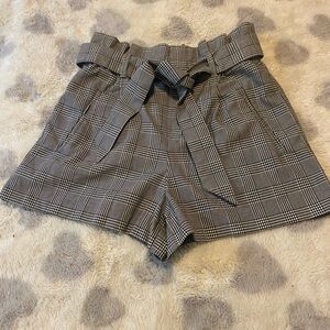Zara Black and White Checkered High-Waist Shorts